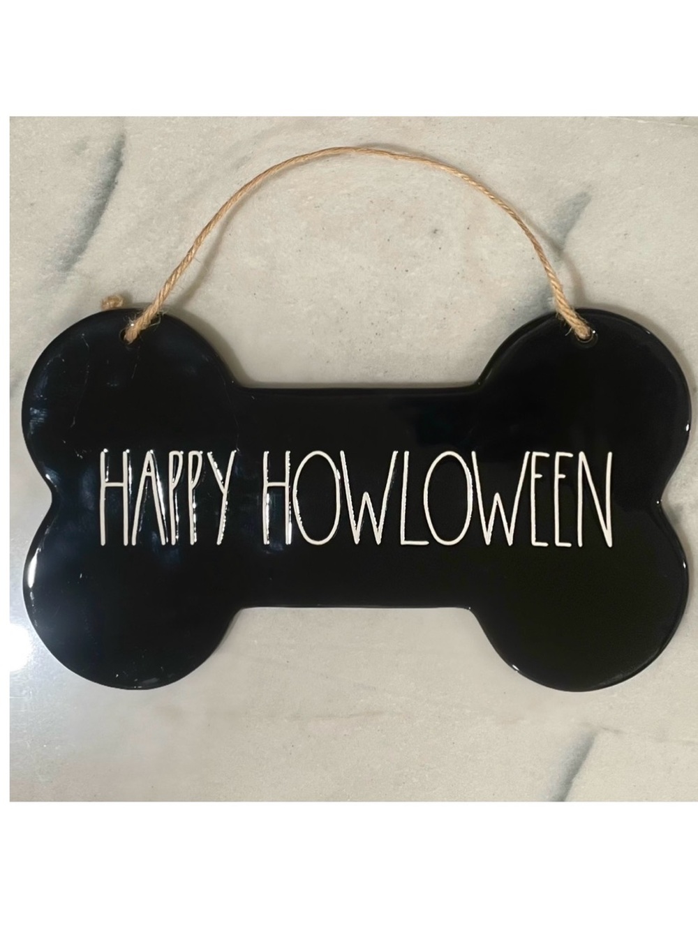 Rae Dunn Black Dog Bone Sign - "Happy Howloween"